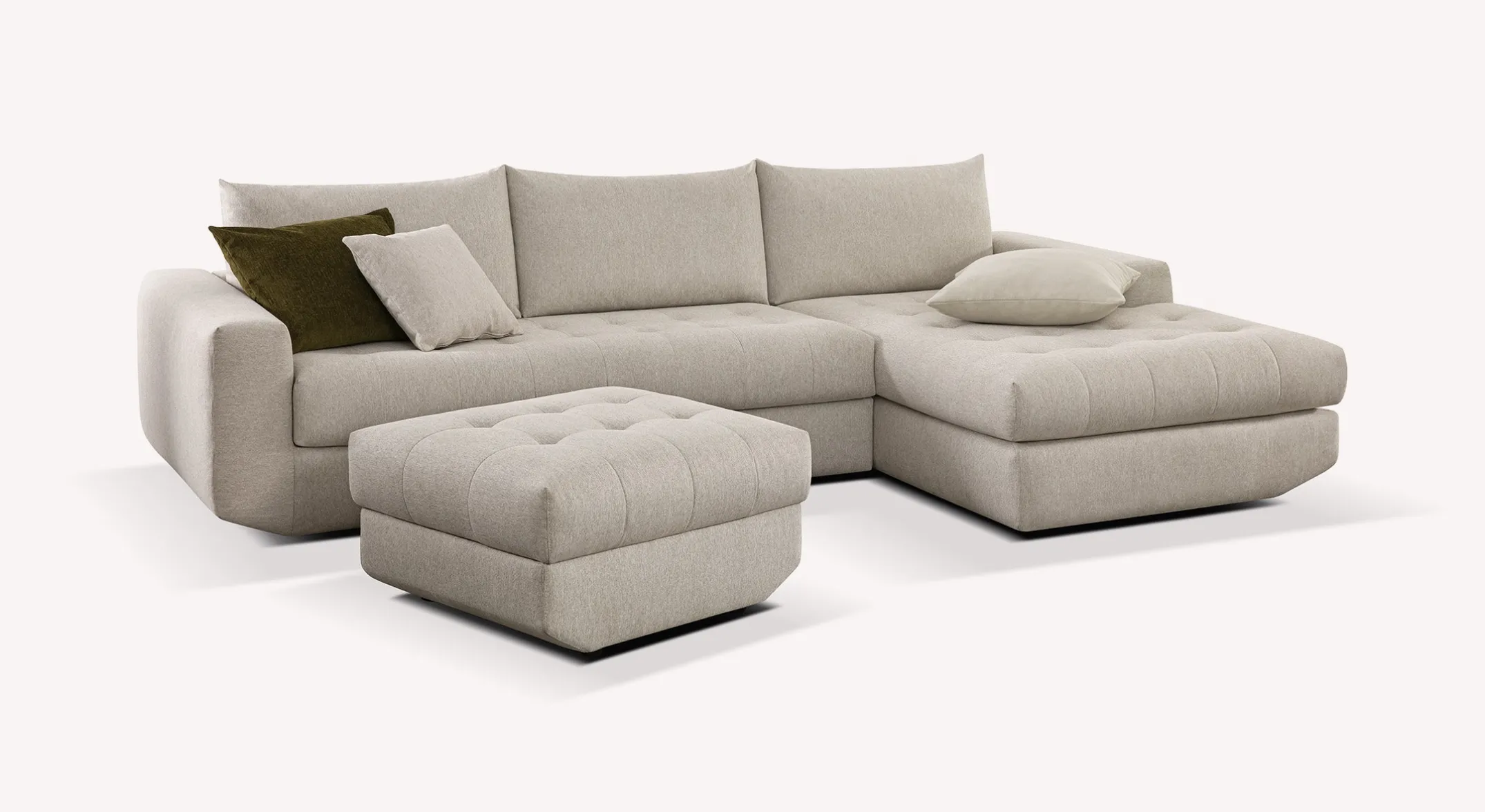 Lot canapé angle et pouf STELLA Gemma Avoine